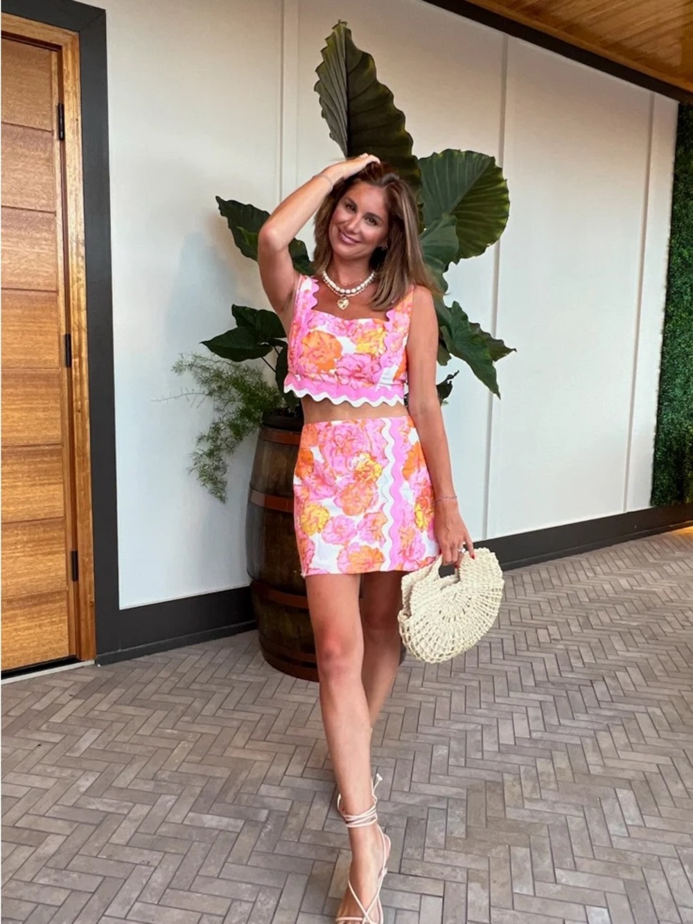 Vestique Pink Floral Mini Skirt and Crop Top